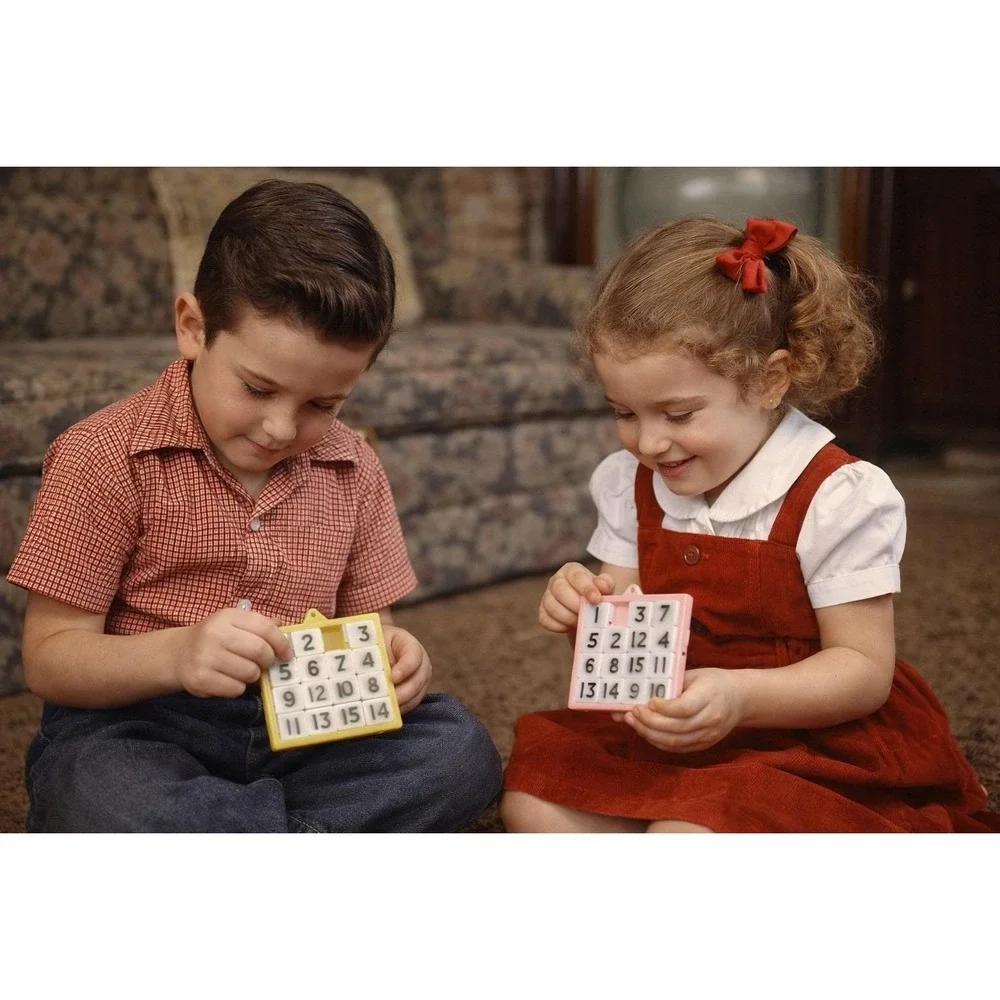 Lot of 2 VTG 1950s 15 Number Sliding Puzzles Handheld Plastic Brain‎ Teasers Toy